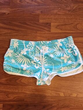 No Boundaries Aqua and Yellow Floral Swim Shorts